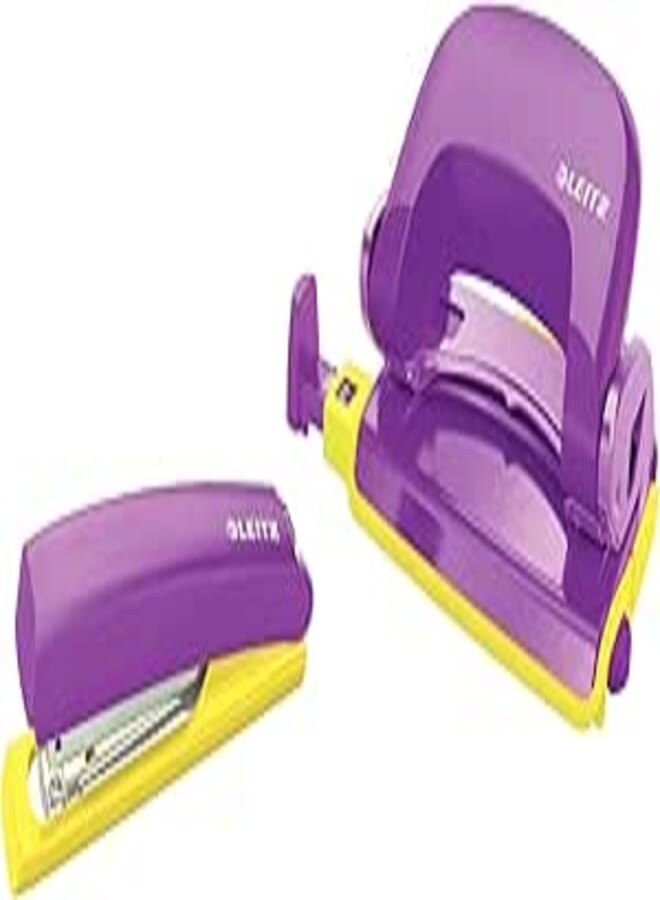 Leitz Retro Chic Mini Stapler/Punch - Purple/Yellow, 10 Sheet